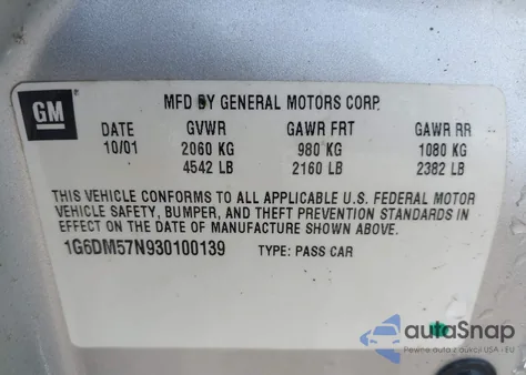 2003 Cadillac Cts Standard z USA, uszkodzony, nr VIN 1G6DM57N930100139